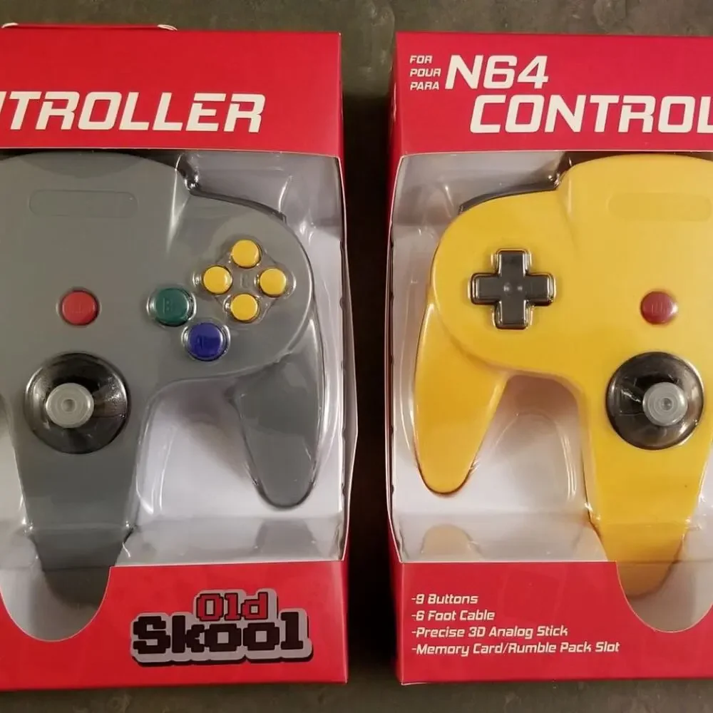 2 N64 Controllers - Grey & Yellow (NEW) - Nintendo64 - Old Skool